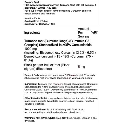 High Absorption Curcumin From Turmeric Root with C3 Complex & BioPerine