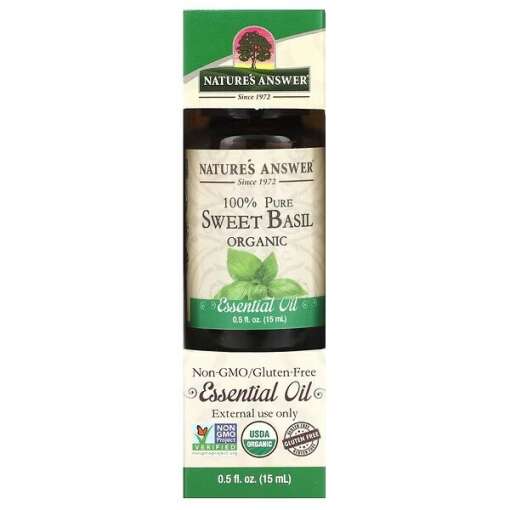 Nature's Answer - 100% Pure Sweet Basil Organic Essential Oil - 15 ml.