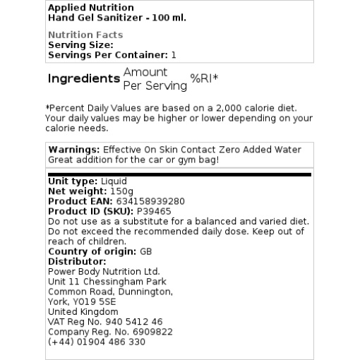 Applied Nutrition - Hand Gel Disinfectant - 100 ml - Image 2