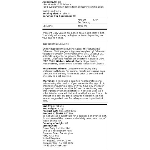 Applied Nutrition - L-Leucine 4K - 160 Tablets - Image 2