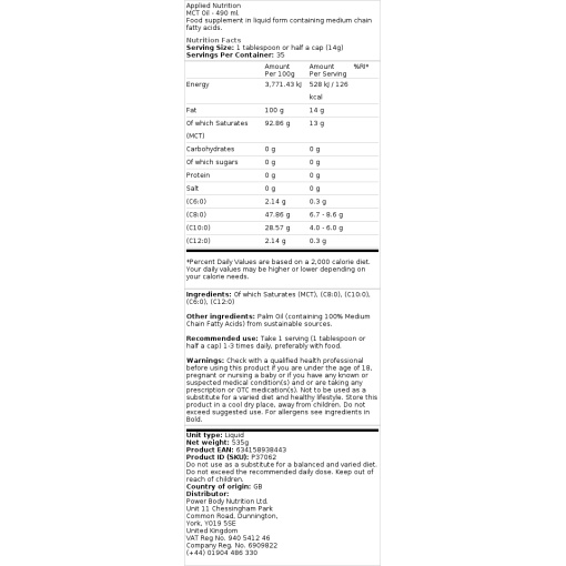 Applied Nutrition - MCT Oil - 490 ml - Image 2