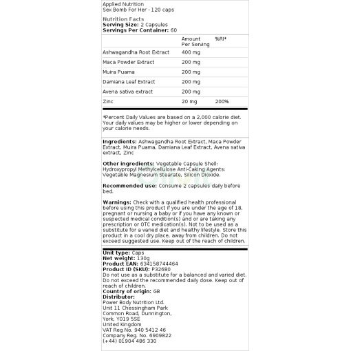 Applied Nutrition - Sex Bomb for Her - 120 Vcaps - Image 2