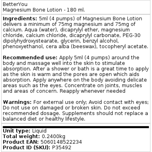 BetterYou - Magnesium + Calcium Body Lotion - 180 ml. - Image 2