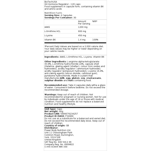 BioTechUSA - GH Hormone Regulator - 120 Capsules - Image 2