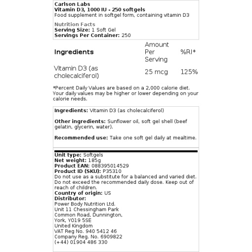 Carlson Labs - Vitamin D3 - Image 2
