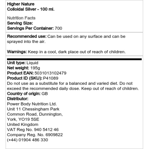 Higher Nature - Colloidal Silver - 100 ml - Image 2