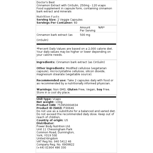Doctor's Best - Kanelex Extract with CinSulin, 250 mg - 120 Vcaps - Image 3