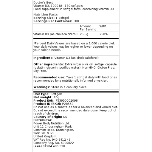Doctor's Best - Vitamin D3, 5000 IU - 720 Softgels - Image 3