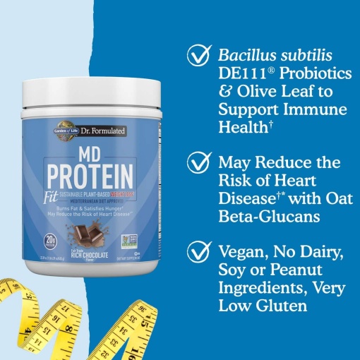 Garden of Life - Dr. Formulated MD Protein FIT Sustainable Plant-Based Powder, Rich in Chocolate - 635g - Image 4