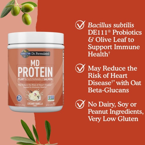 Garden of Life - Dr. Formulated MD Plant-Based Protein Powder with Sustainable Salmon, Creamy Vanilla - 644g - Image 4