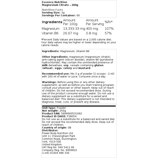 Essence Nutrition - Magnesium Citrate - 200g - Image 2