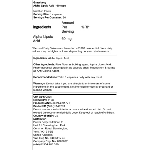 Grassberg - Alpha Lipoic Acid - 60 Capsules - Image 2