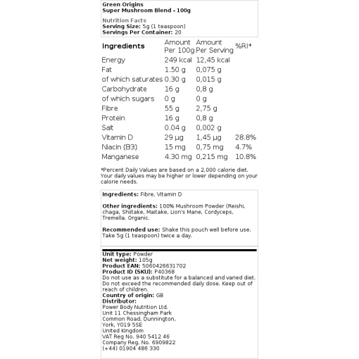 Green Origins - Super Mushroom Blend - 100g - Image 2