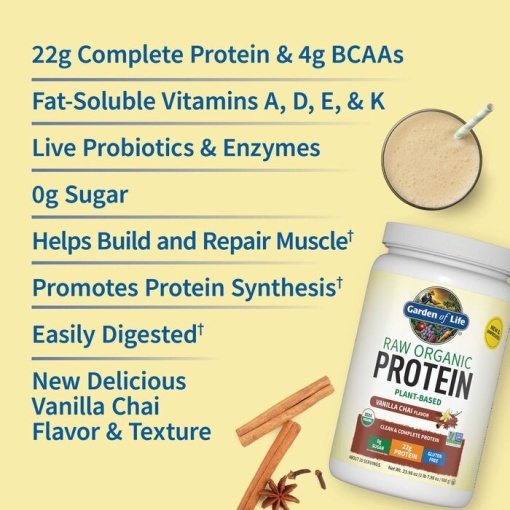 Garden of Life - Raw Organic Protein, Vanilla Chai - 580g - Image 6