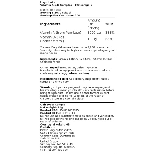 Haya Labs - Vitamin A & D Complex - 100 Softgels - Image 2