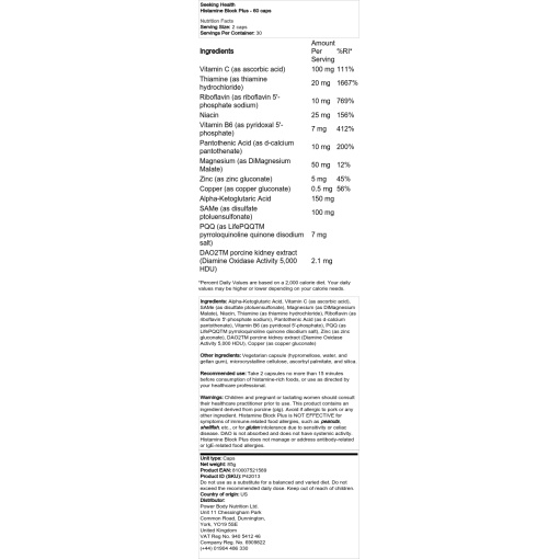 Seeking Health - Histamin Block Plus - 60 Capsules - Image 2