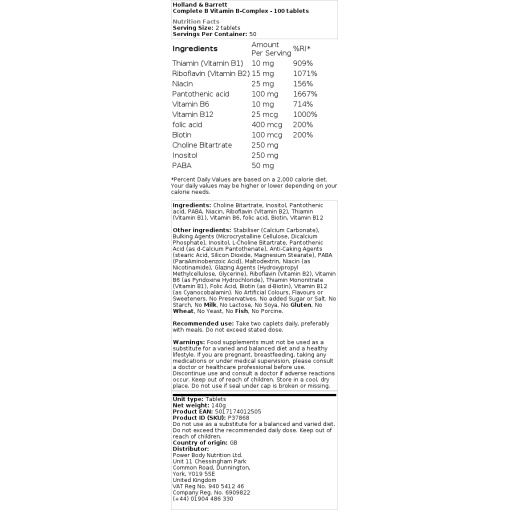 Holland & Barrett - Complete B Vitamin B-Complex - 100 Tablets - Image 2
