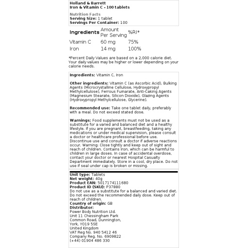 Holland & Barrett - Iron and Vitamin C - 100 Tablets - Image 2