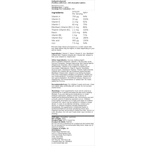 Holland & Barrett - PreVites with Iron - 250 Chewable Tablets - Image 2