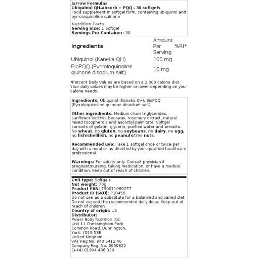 Jarrow Formulas - Ubiquinol QH-Absorb + PQQ - 60 Softgels - Image 2