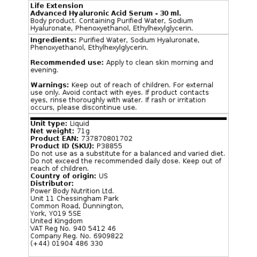 Life Extension Advanced Hyaluronic Acid Serum - 30 ml - Image 2