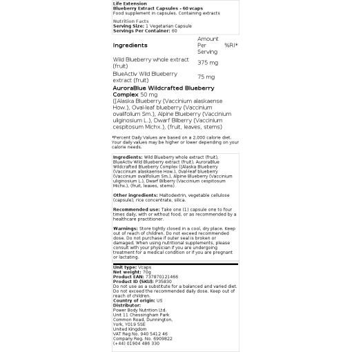 Life Extension - Blueberry Extract Capsules - 60 Vcaps - Image 2