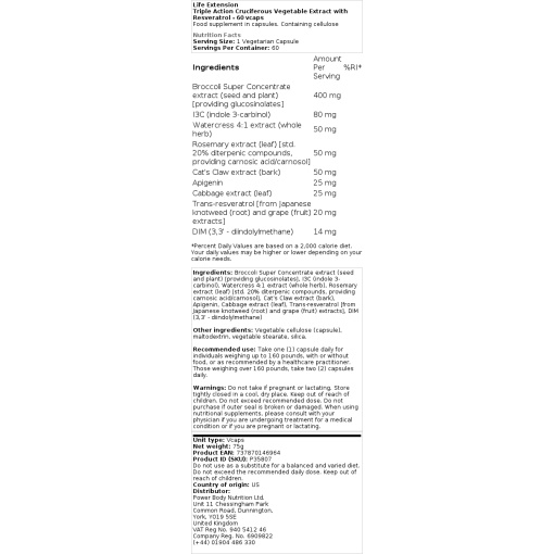 Life Extension - Triple Action Cruciferous Vegetable Extract with Resveratrol - 60 Vcaps - Image 2