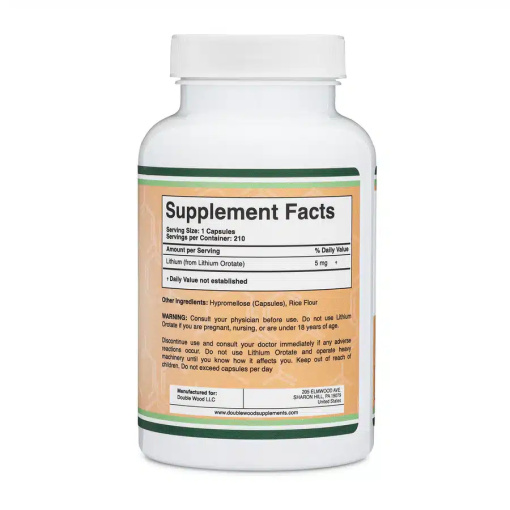Double Wood - Lithium Orotate 5mg - 210 Vegan Capsules - Image 3