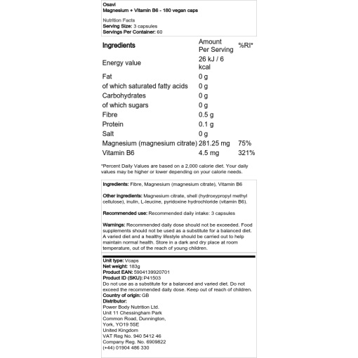 Osavi - Magnesium + Vitamin B6 - 180 Vegan Capsules - Image 2