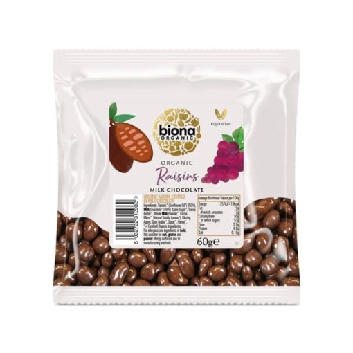 Mælkechokoladeovertrukne rosiner - 60g