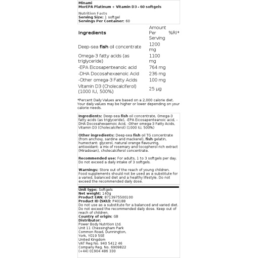 Minami MorEPA Platinum + Vitamin D3 - 60 Softgels - Image 2