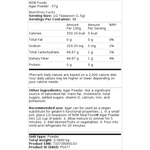 NOW Foods - Agar Powder - 57g - Image 2