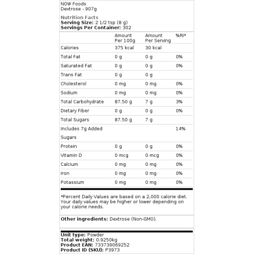 NOW Foods Dextrose - 907 g - Image 2
