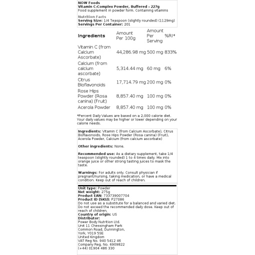 NOW Foods - Buffered Vitamin C Complex Powder - 227g - Image 2