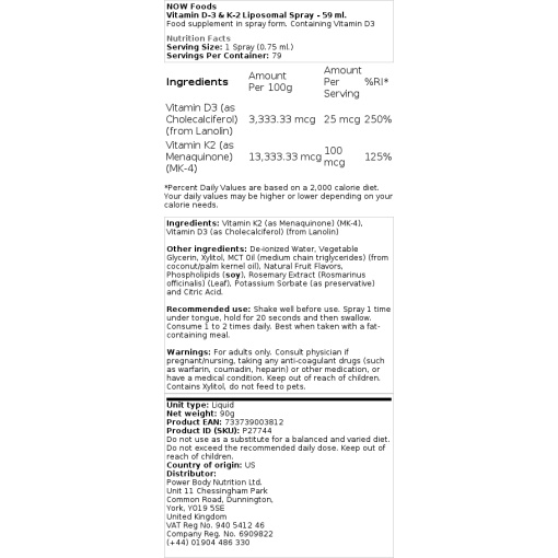 NOW Foods - Liposomal D3 and K2 Vitamin Spray - 59 ml - Image 2