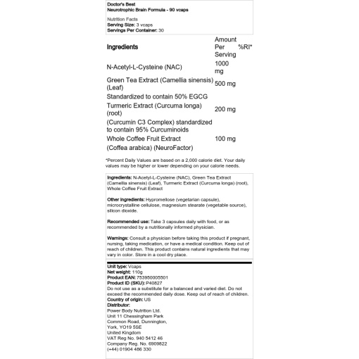 Doctor's Best Neurotrophic Brain Formula - 90 Vcaps - Image 2