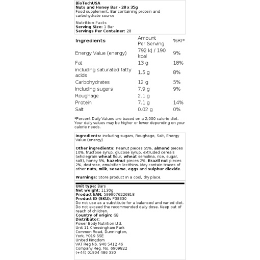 BioTechUSA - Nuts and Honey - 28 x 35 g - Image 2