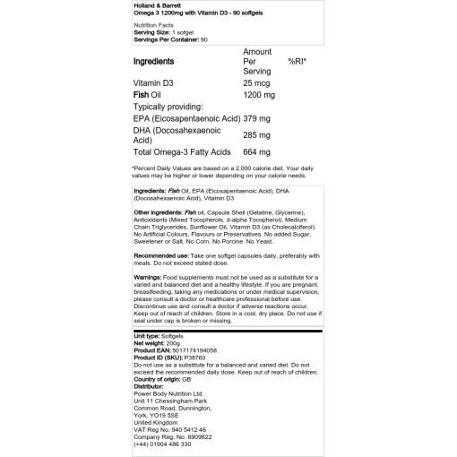Holland & Barrett - Omega 3 1200mg with Vitamin D3 - 90 Softgels - Image 2