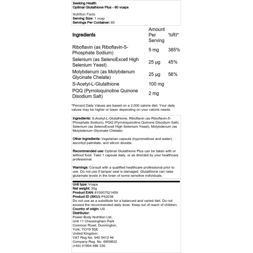 Seeking Health - Optimal Glutathione Plus - 60 Vegetable Capsules - Image 2