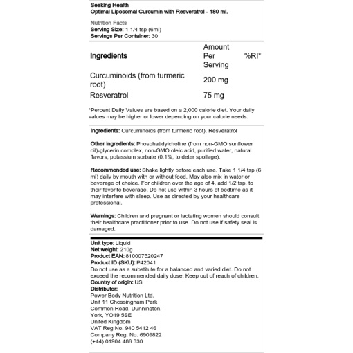 Seeking Health - Optimal Liposomal Turmeric with Resveratrol - 180 ml - Image 2