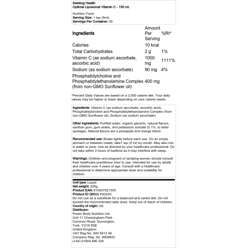 Seeking Health - Optimal Liposomal Vitamin C (150 ml) - Image 2