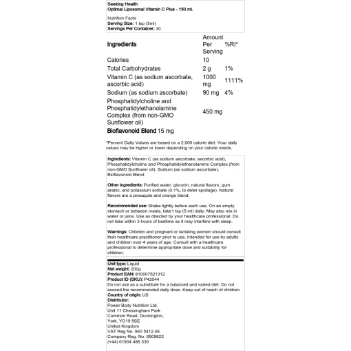 Seeking Health - Optimal Liposomal Vitamin C Plus - 150 ml - Image 2