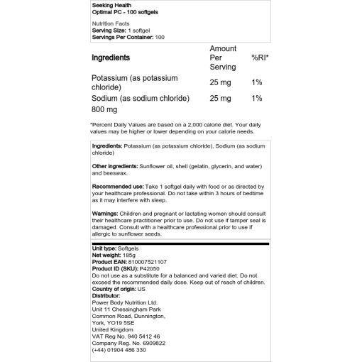 Seeking Health - Optimal PC - 100 Softgels - Image 2