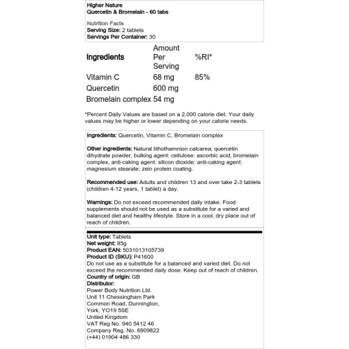 Higher Nature - Quercetin & Bromelain - 60 Tablets - Image 2