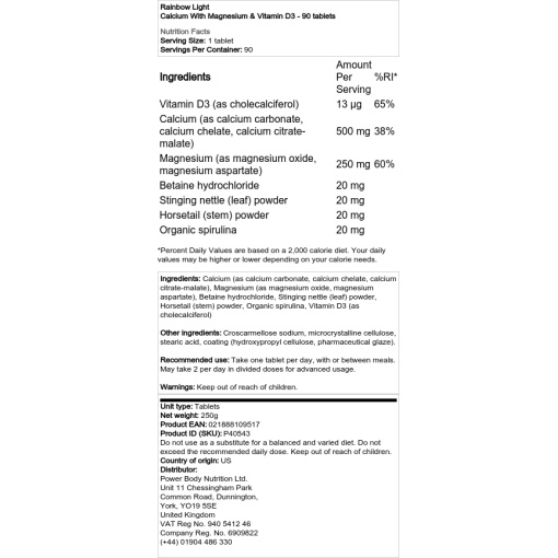 Rainbow Light - Calcium with Magnesium and Vitamin D3 - 90 Tablets - Image 2