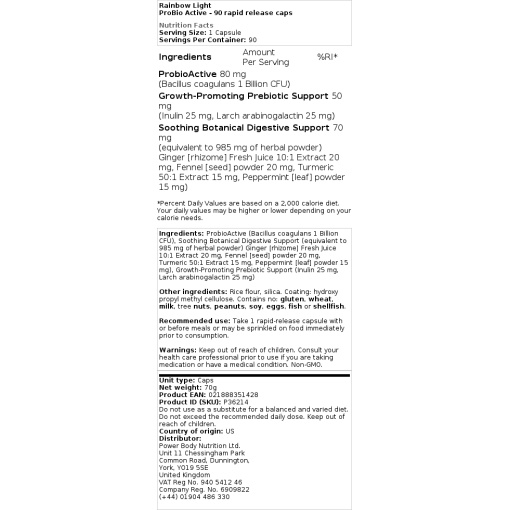Rainbow Light - ProBio Active - 90 Quick Release Capsules - Image 2