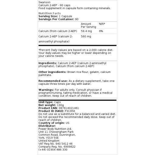 Swanson - Calcium 2-AEP - 90 Capsules - Image 2