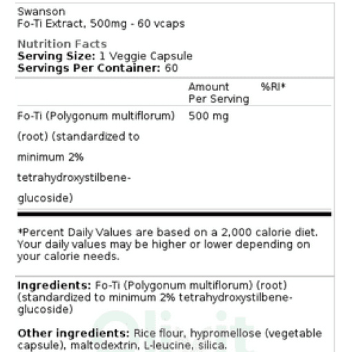 Swanson - Fo-Ti Extract, 500 mg - 60 Vegetarian Capsules - Image 3