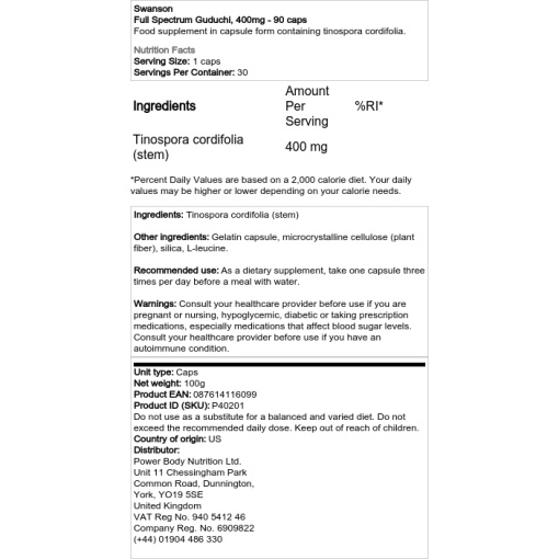 Swanson - Full-Spectrum Guduchi, 400 mg - 90 Capsules - Image 3
