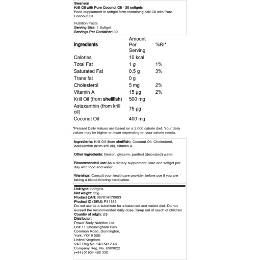 Swanson - Krill Oil with Pure Coconut Oil - 30 Softgels - Image 2